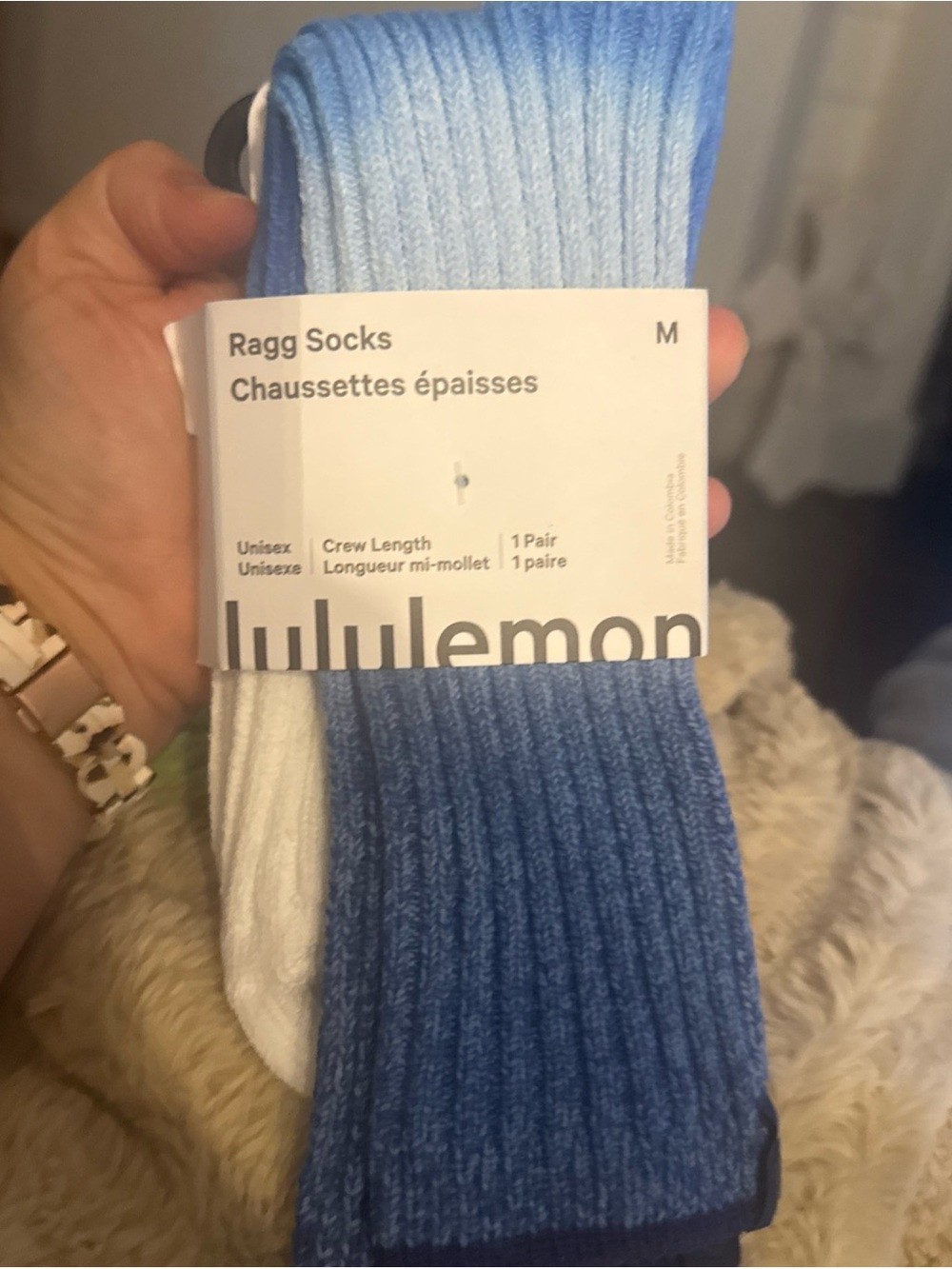 lululemon athletica Men’s Ragg Crew Socks - Blue Gradient with White